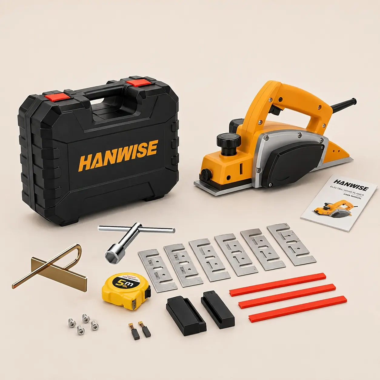 HANWISE Electric Hand Planer, Dual Blades with Safety Lock, Portable Woodworking Tool for Carpentry & DIY