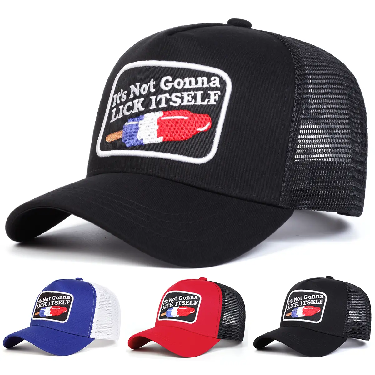 Character Embroidered Baseball Cap, Unisex Breathable Mesh Trucker Hat, Lightweight Adjustable Snapback for Outdoor Sports, Sports Outdoor Hats