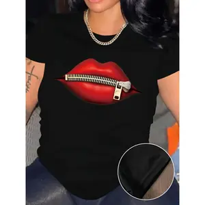 Plus Size - Plus Size - Plus-Size Women'S T-Shirt with Red Lip Print