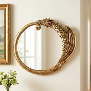 European Vintage Resin Dragon Round Mirror, Indoor Warm Atmosphere Decorative Craft, Room Decoration, Bathroom Hanging Mirror