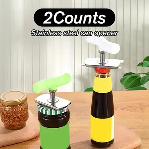 2pcs white+green stainless steel can opener, easy to open, with a weak hand bottle opener lid designed ergonomically for anti slip manual rotation. Suitable as a labor-saving kitchen tool for the elderly and a multifunctional kitchen can opener