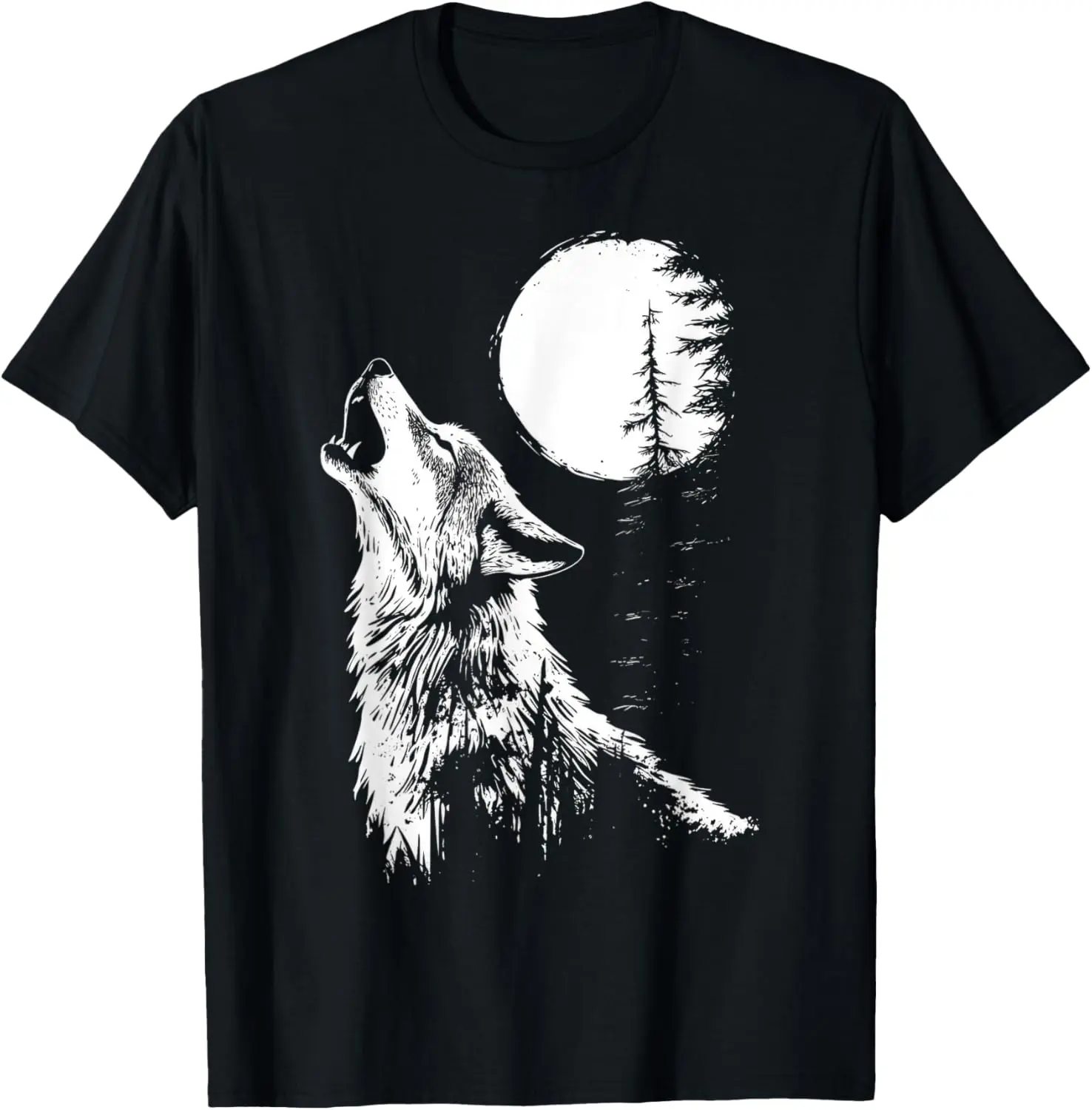 Women's Vintage T-Shirt with Distressed Howling Wolf Graphic, 100% Cotton Short Sleeve Top for Everyday All Seasons Wear
