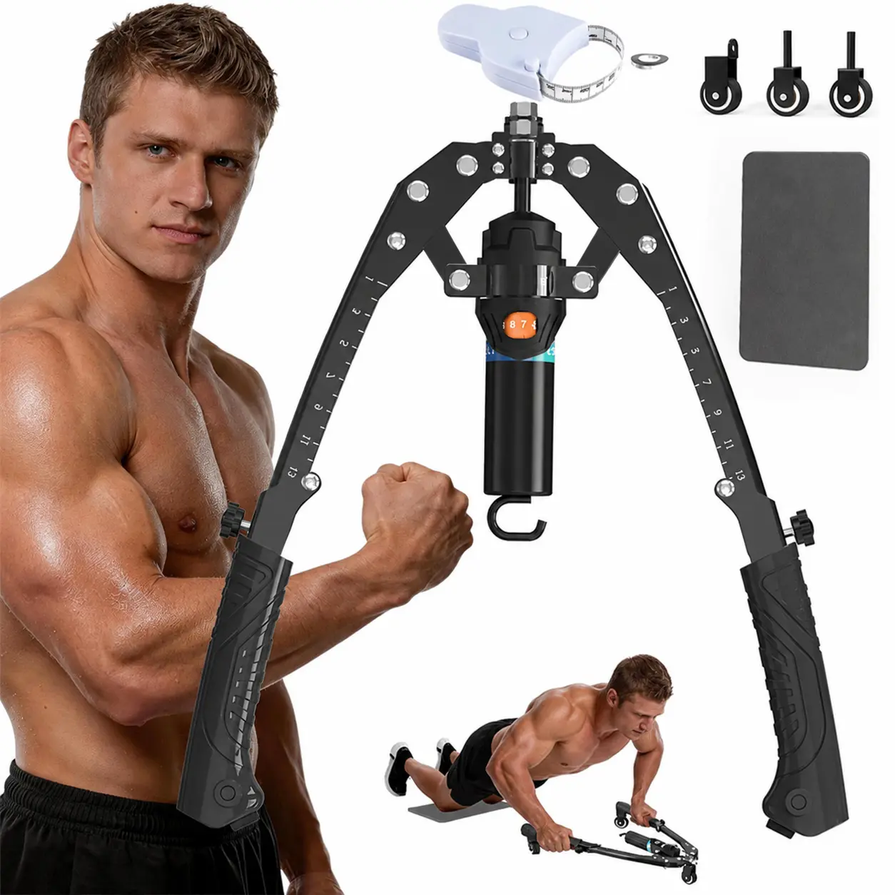 Unisex Heavy Duty Dual Handle Arm Trainer - 15 Levels Adjustable Resistance Chest Expander, Upper Body Strengthener for Biceps, Triceps, Chest, Shoulders, Forearms | Home Gym Strength Training Equipment