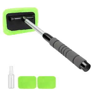 Windshield Cleaner Tool, Microfiber Car Window Cleaner with 3 Pcs Reusable and Washable Microfiber Pads and Extendable Handle Auto Inside Glass Wiper Kit (Green) - Home Improvement.