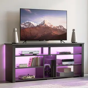 Bestier LED Tall TV Stand for TVs up to 65", Gaming Entertainment Center with Adjustable Storage Shelf for Bedroom