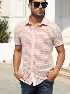 Men's Solid Color Casual Minimalist Simple Button Shirt, Casual Short Sleeve Lace Shirt, Boyfriend Gift, Men's Summer Shirt, Men's Top, Men's Blouse