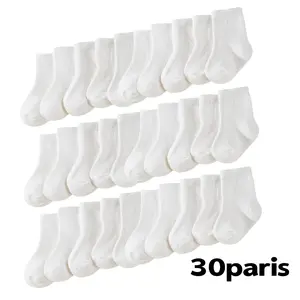 30-pack Plain White Unisex Baby and Children's Socks Soft Cotton Non Slip Essentials Daily Wear Classic Breathable Fabric Comfortable Fit Bulk Socks