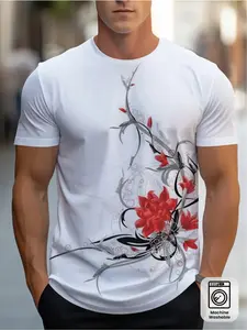 Men's 3D Digital Printing Geometric Pattern T-Shirt - Regular Fit Casual Short-Sleeved Shirt, Machine Washable Non-Penetrating Fabric, Elegant Style, Non-Elastic Material, Loose Fit, Modern Fashion, Breathable Material, Printed Design