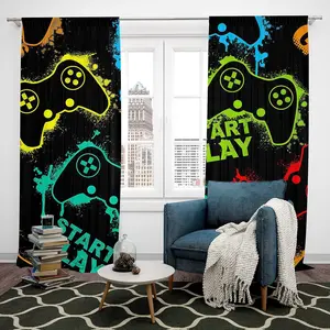 Gamer Curtains,Watercolor Video Game Controller Curtain,Gaming Decor Window Drapes,Christmas Gift Fancy Window Treatments