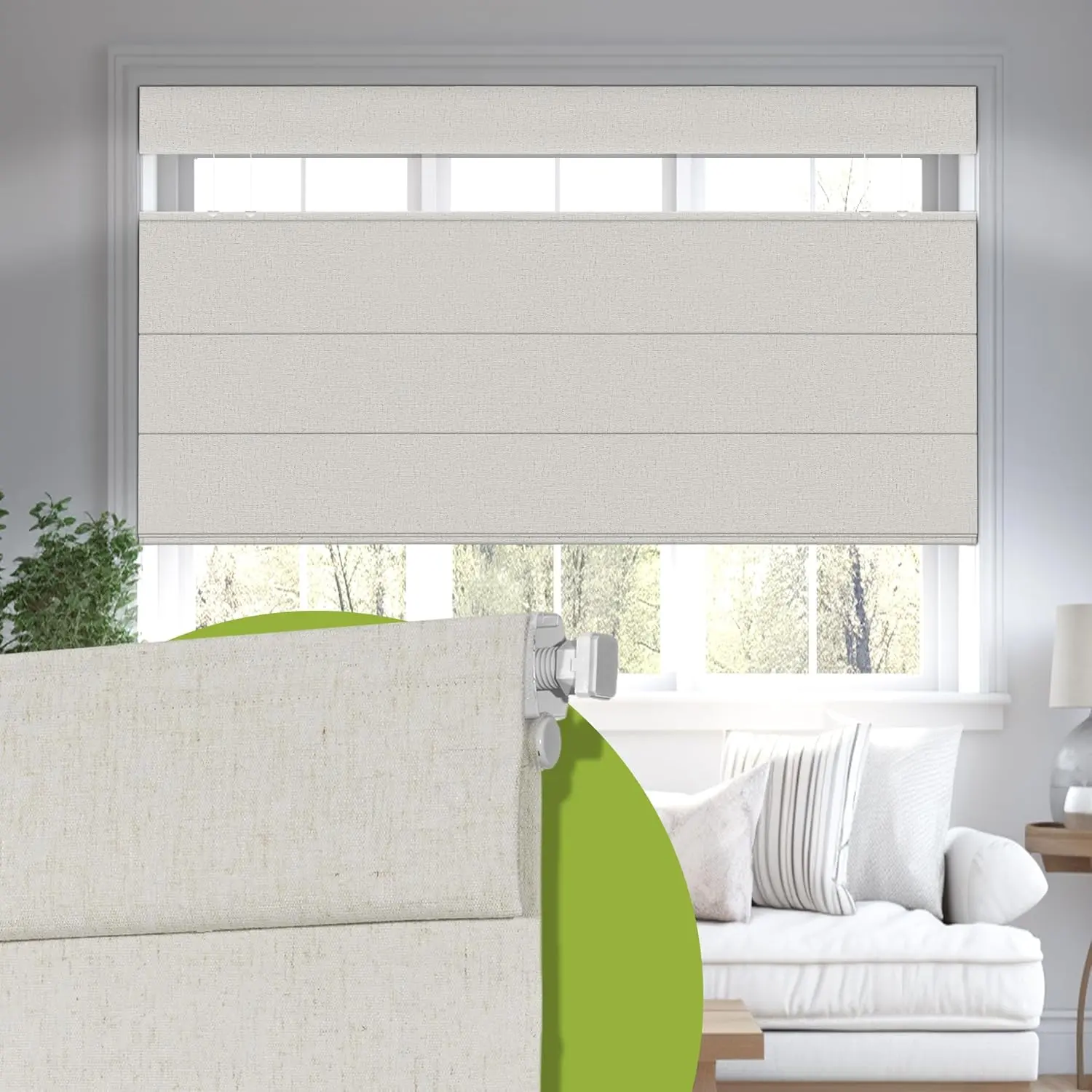 Cordless 100% Blackout Woven Fabric Roman Shades - No Drill Installation, Top Down Bottom Up, Smooth Push & Pull, Easy Fit, Classic-Modern Unique Pattern, UV Blocking, Custom Size, for Bedroom, Kitchen