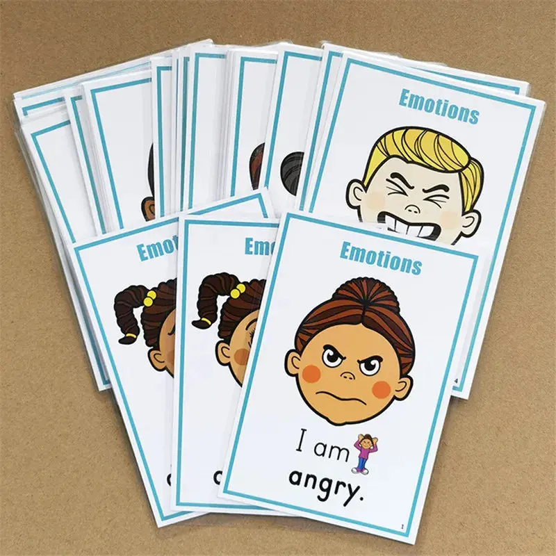 New 24Pcs/Set Baby Emotion Learning English Word Cards Game Montessori Flash Cards For Children Teacher Teaching Kids