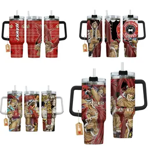 Hawks Winged MHA 40oz Tumbler with Handle - Red Feathers Anime Inspired Insulated Mug - Fierce Wings Graphic Water Bottle - Aesthetic Manga Art Travel Cup