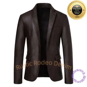 Rustic Rodeo Denim Spring Autumn Mens Leather Jacket Trendy British Style Menswear Suits Black Long Sleeve Formal Plain Beige