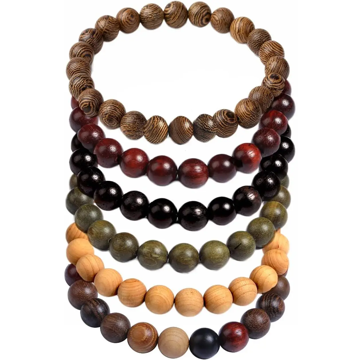 Handmade Wooden Prayer Beaded Bracelet for Men Women Tibetan Buddhist Meditation Mala Beaded Stretch Bracelet Bangle
