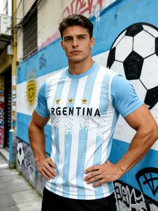Men's Argentina National Team Home Jersey Classic Blue Striped Fan Gear High Street Sports Style Casual Football Soccer Shirt Soccer Jerseys