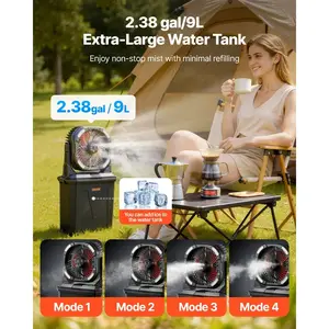 VEVOR Misting Fan, More than 2700RPM Motor Mister Fan, Mister Cooling Fans with 2.38 gal Water Tank, 10000mAh Battery, 4-Speed Wind 5 Lighting Modes, Water Cooling Fans for Indoor, Outdoor, Patio