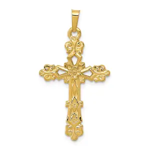 14k Yellow Gold Polished Budded Cross Pendant