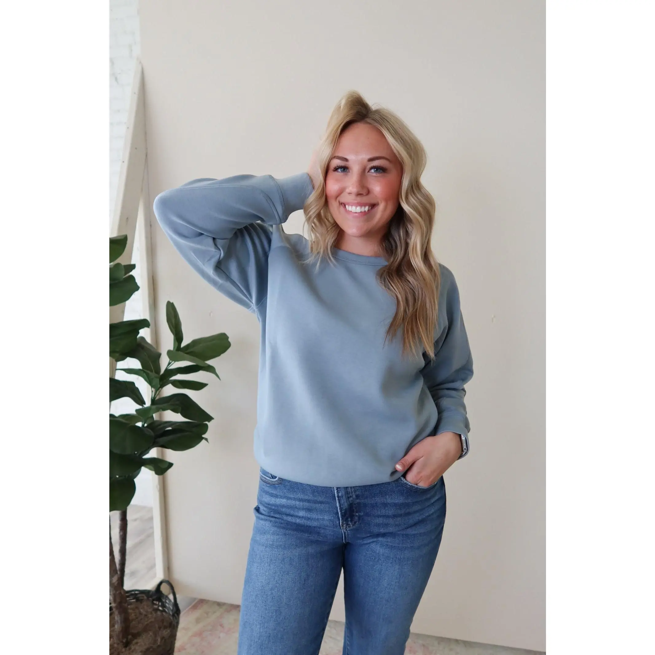 Mint Breeze Dusty Blue Scuba Pullover