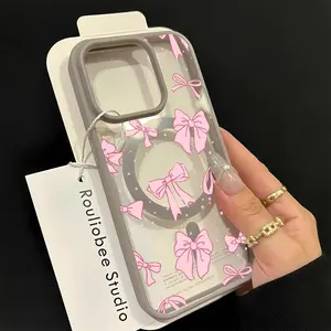 Full screen pink bow tie Pattern Premium Magnetic phone case applicable for iPhone 16ProMax 15 14 13 12 11 Plus cases durable shockproof protection Privacy Protection Magnetic Phone Case cute nic natalie reynolds mosnovo  protective case