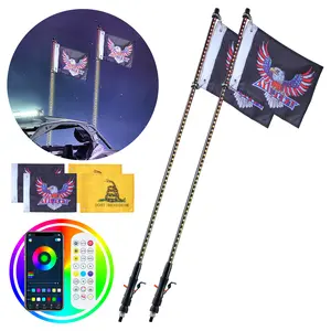 VEVOR 2 PCS 4 FT Whip Light,  APP & RF Remote Control Led Whip Light, Waterproof RGB Chasing Lighted Whips with 4 Flags, for UTVs, ATVs, Motorcycles, RZR, Can-am, Trucks, Off-road, Go-karts