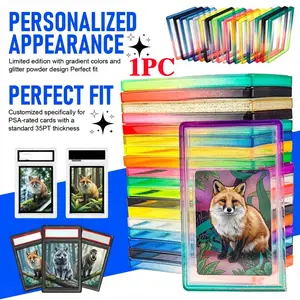 1pc Only For PSA Graded Card Slab Bumper Guard Case, Gradient Glitter TPU Protective Trading Card Sleeve with Clear Display Back Panel, Shock-Absorbent for Trading Card Collectors Sports Star Fans, Protector & Show 35pt Graded Card Slabs Holder
