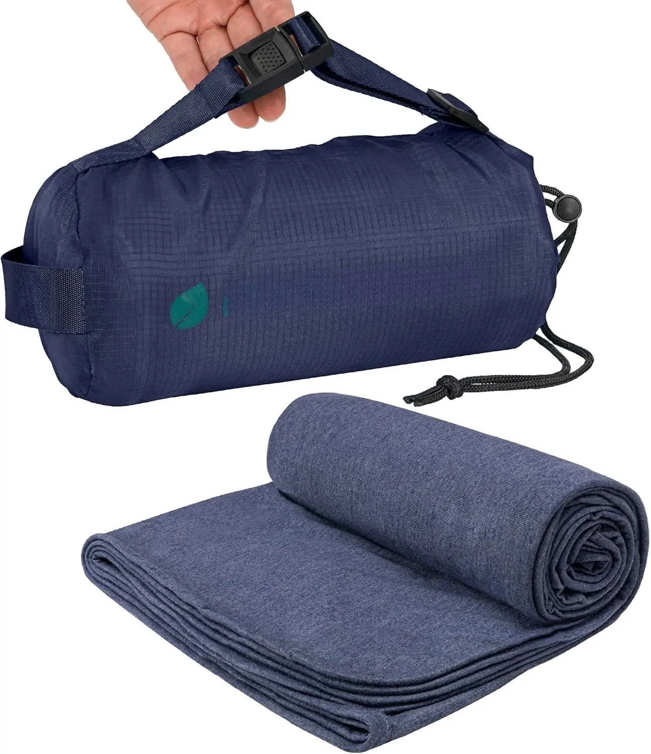 Microfleece Travel Blanket for Adults - 65 x 40 inches Synthetic Fuzzy Texture, Compact with Bag, Portable Travel Gear, Camping Flight Essential, Traveler Gift Accessory, Luggage Backpack Strap, Navy Blue, Foldable