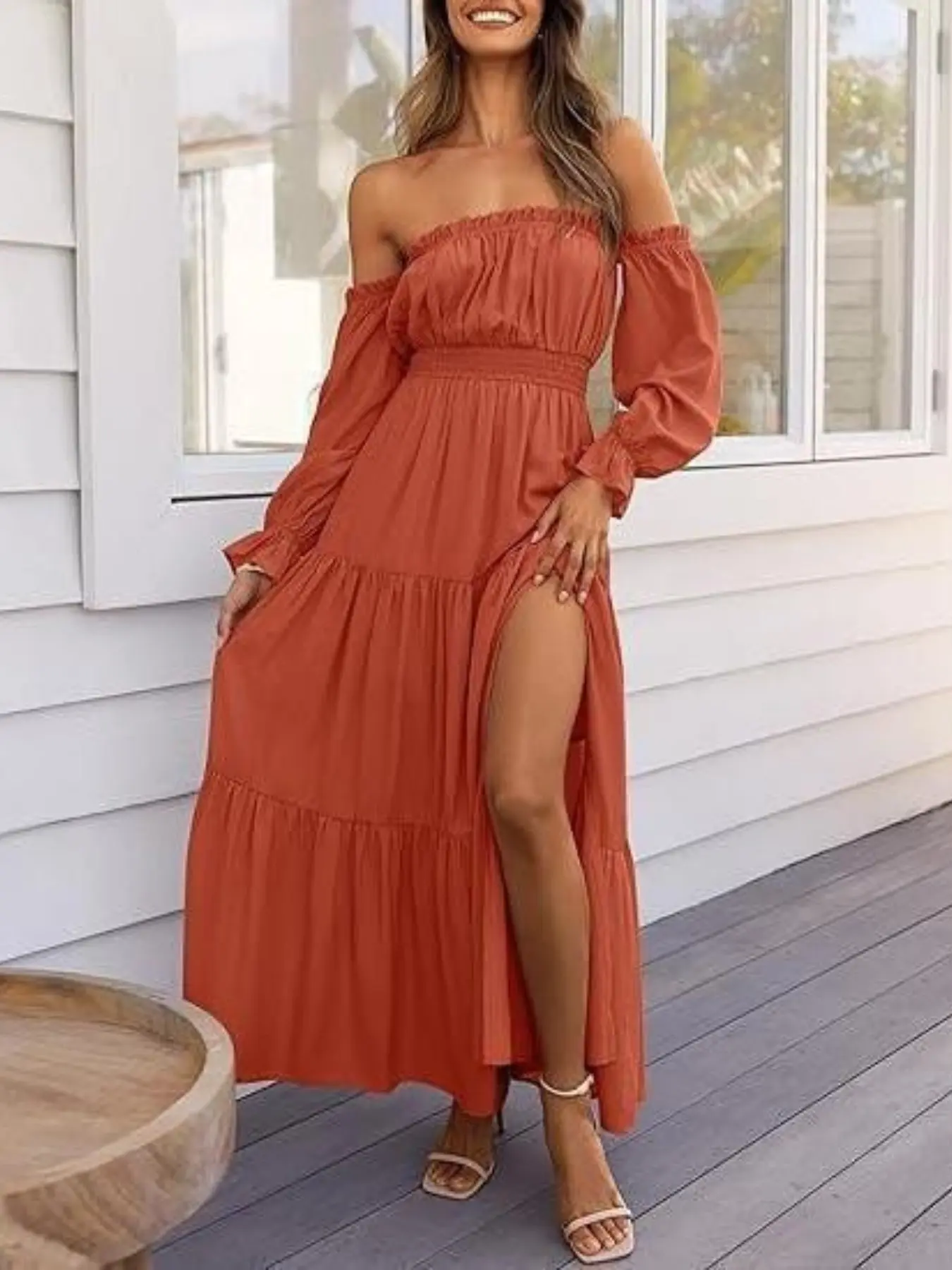 knee length dresses for ladies Long Sleeve Boho Flowy Wedding Dress Lace A-Line V-Neck Beach Gown wit