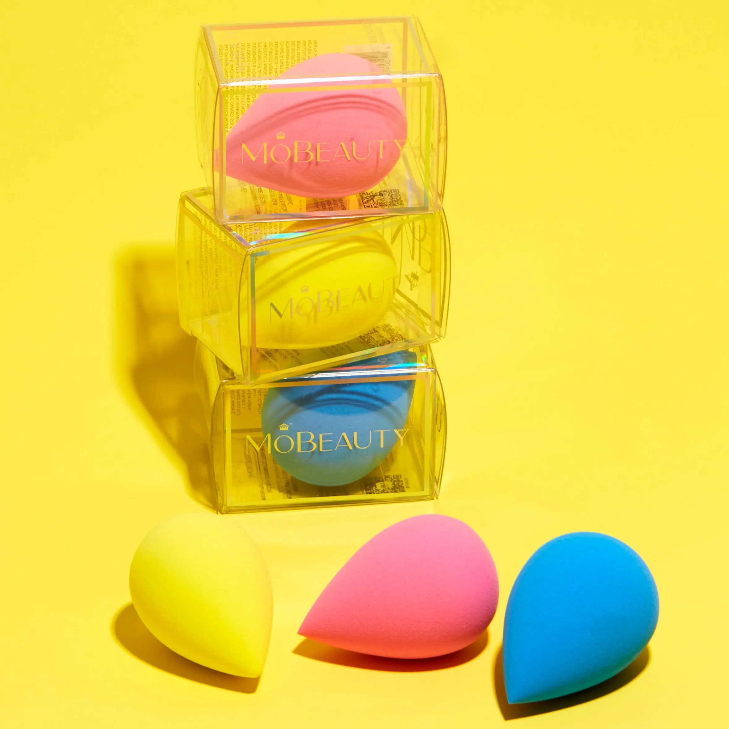 MOBEAUTY Cosmetic Blender - Latex-Free Teardrop Shape for Wet & Dry Use - Blue Pink Yellow Options - Flawless Streak-Free Finish