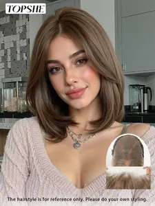Topshe 13x6 Glueless Lace Front Wig, Glueless Half Wig, Short Mixed Color Straight Hair Bob, Natural Hairline, Heat Resistant, Comfortable, Easy to Wear