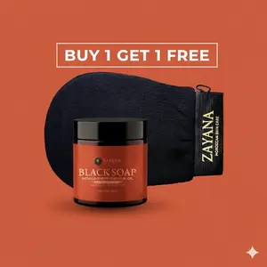 Zayana Moroccan Black Soap & Kessa Mitt Set with Lavender Essential Oil for Soft Skin Deep Exfoliation 200g Hammam Spa for Luxurious Bath Experience