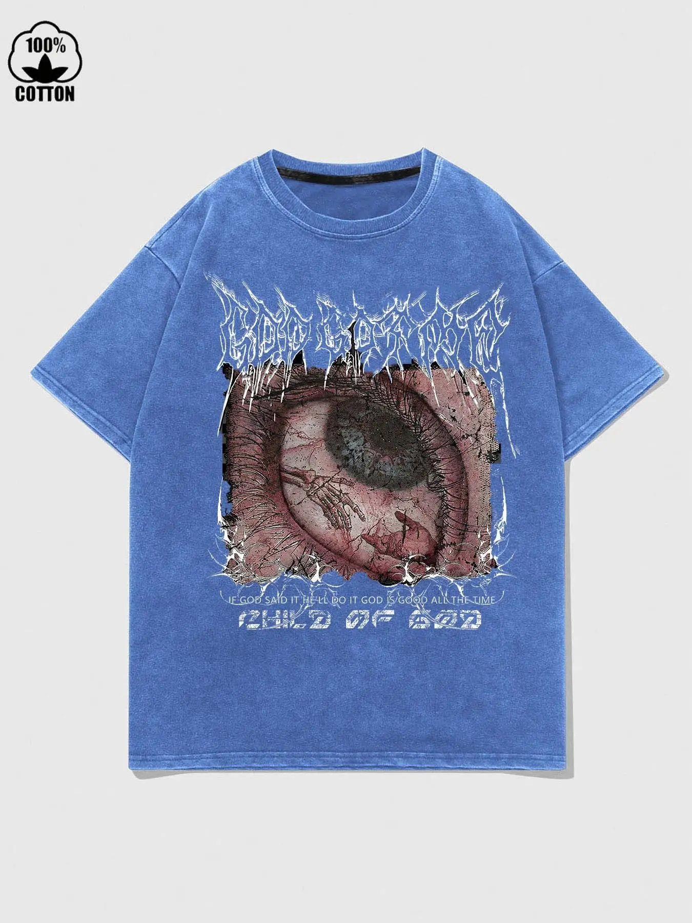 Y2K Grunge Child of God T-Shirt, Vintage Washed Eye Print Graphics 