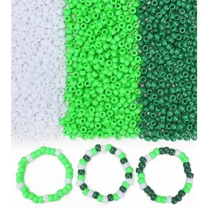 1000+ pcs Pony Beads, Bracelet Beads for Hair Braids, Plastic Bead for Bracelets, Necklaces, Keychains, DIY Crafts (Green White)
