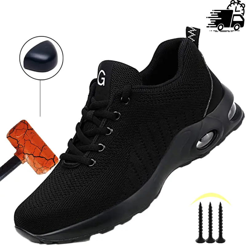 Fashion Safety Shoes Men Work Sneakers Shoes Protective Shoes lightweight Work Boots Steel Toe Shoes Men Indestructible Shoes Mesh light Breathable Anti-slip wear resistant Roofing Shoes  Worker Bota