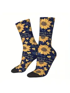 Men's Sunflower Novelty Socks - Full-Body Floral Sunflower Print (Sunflowers on Feet & Legs), Hand Wash/Dry Clean, Casual & Themed Party Wear, Comfortable Fit for Everyday Use or Costume Parties - Fun Gift Idea for Sunflower Lovers