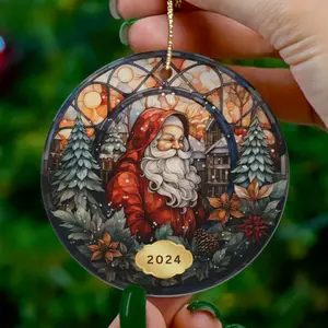 Dated Christmas 2024 Ornament, Christmas Decoration, Holiday Gift Idea, Heirloom Keepsake, Round Ceramic, Gift Exchange, Gift Idea,Xmas Tree Metal