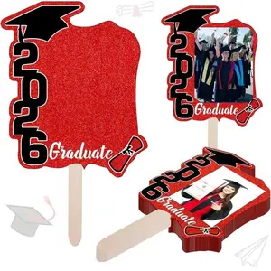 12pcs 2026 Graduation Folding Fans & Photo Frame Props, Handheld Signs, Graduation Decorations 2026, Party Decor for Class Group Photos, Ceremony Stage Layout