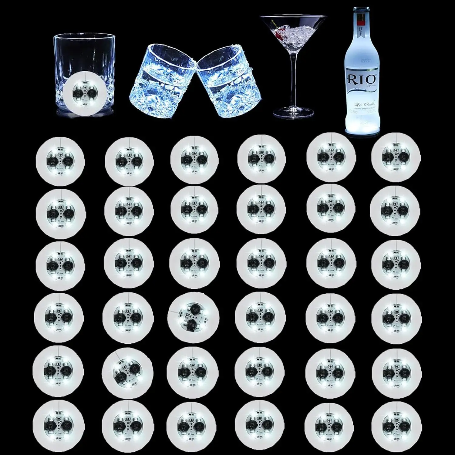 LED Coaster White,36 Pack Light Up Coasters, Bottle Lights Coaster Discs for Drinks,Flash Cup Coaster Flashing Shots Light (White)