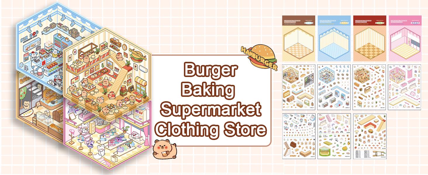 20 Sets DIY 3D Sticker Scene Collection Book for Kids Adults Cute Make Your Own Shop House Stickers for Gifts Stickers Therapy for Adult Relief Stress Pass The Time Play Park Hamburg Castle Library