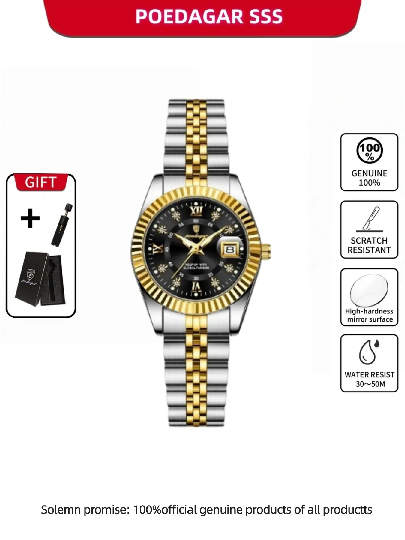 Poedagar Luxurious Women's Watch, Waterproof Luminous Date Display, Stainless Steel Quartz Movement, Modern Fashionable Wristwatch, Perfect Birthday Gift