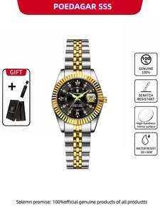 Poedagar luxurious and elegant women's watch, waterproof luminous date display, stainless steel quartz movement casual women's quartz watch, perfect gift for birthdays, Modern Fashionable Wristwatch