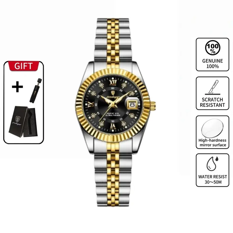Poedagar luxurious and elegant women's watch, waterproof luminous date display, stainless steel quartz movement casual women's quartz watch, perfect gift for birthdays, Quartz Analog Watch