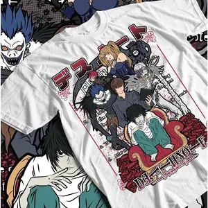 100% Cotton Death Note L Kira Ryuk Graphic Print T-Shirt - Aesthetic Classic Menswear Casual Streetwear Short Sleeve Sports Top, Cargo-Inspired Design
