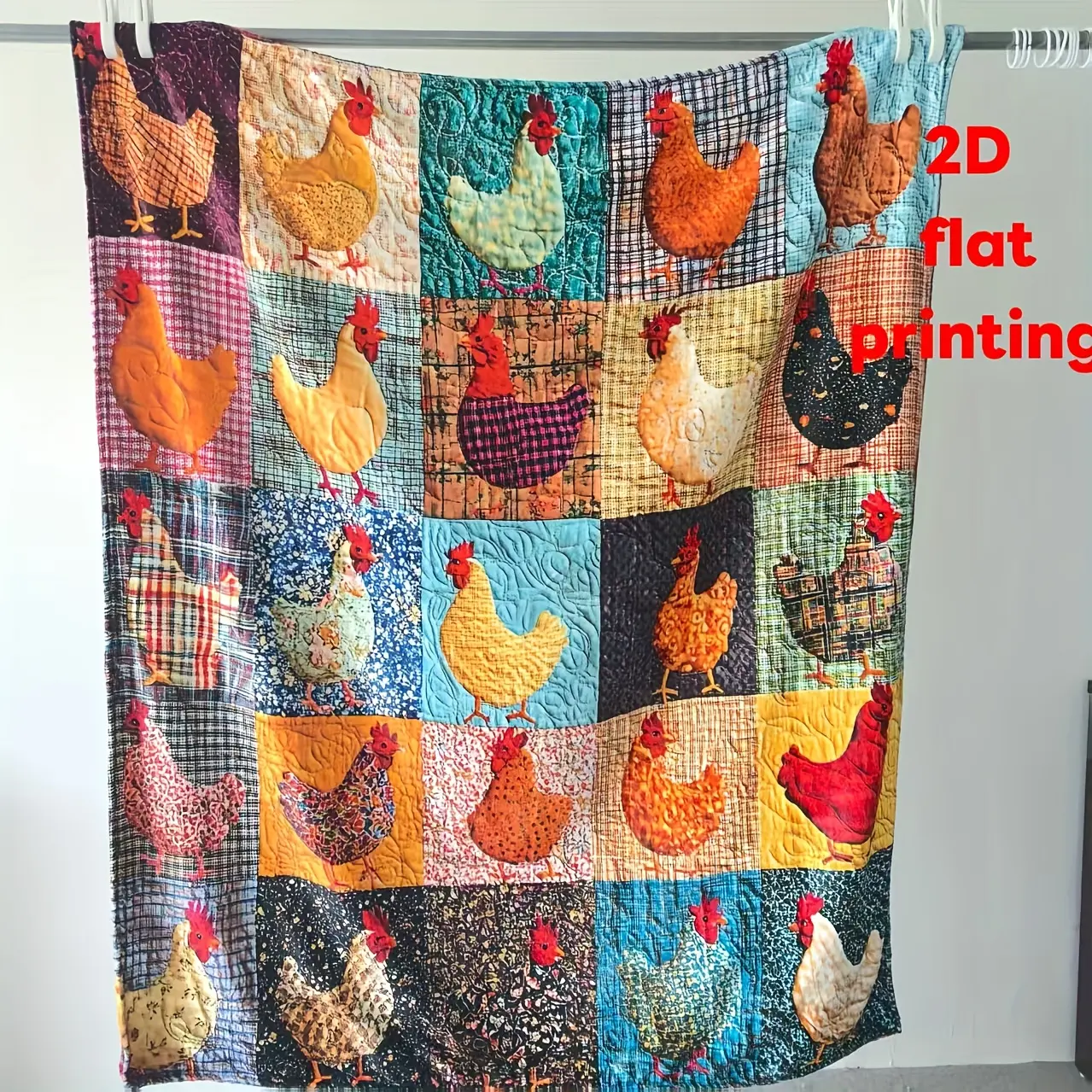 1pc Flannel Blanket - Soft Warm Throw with Cute Chickens in Pastel Colors (Pink, Orange, Yellow, Brown, Black, White, Red) - Lightweight All-Season Couch, Bed, Camping, Travel, Office, Car Blanket - Cozy Home Decor Gift for Chicken Lovers - Easy-Care Flan