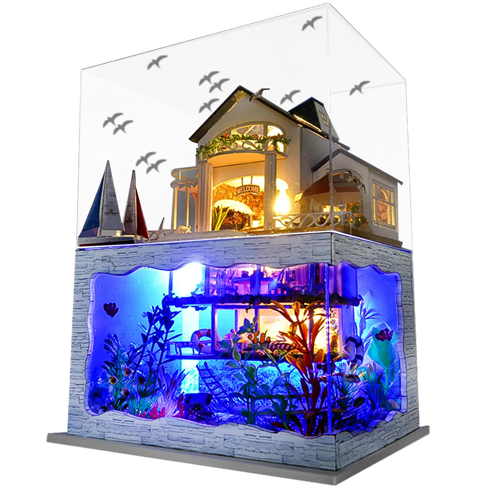 Spilay 1:24 Scale High-Quality Wood Cloth Dollhouse DIY Kit - Manual Modern Villa Model with Furniture, Music Box, Perfect Learning Gift for Lovers (Valentine's Day/Birthday), Toys & Hobbies Doll House Playset