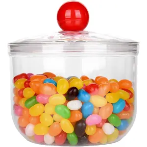 30 floz Clear Plastic Candy Jar with Lid - Cute Airtight Multi-Purpose Storage Canister for Candy, Cookies, Coffee, Sugar, Oats - Ideal for Kitchen Counter, Office Desk & Bathroom (30 fl oz)