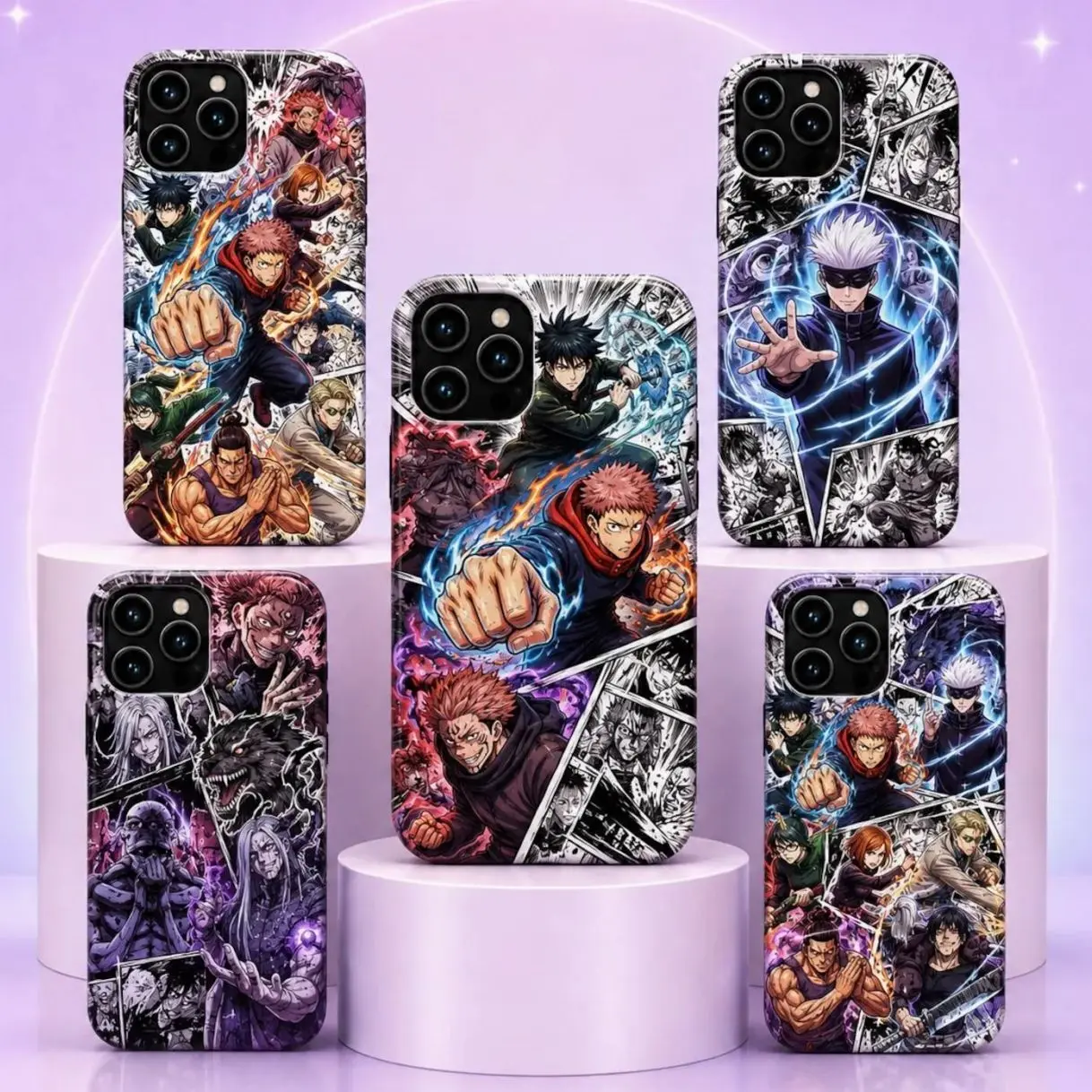 Jujutsu Kaisen Protective Cellphone Case - Gojo Satoru, Yuji Itadori, Sukuna Anime Manga Collage Cover with Handheld Button Covers, Wireless Protection for iPhone, Samsung Phones & Electronics Accessories Casing