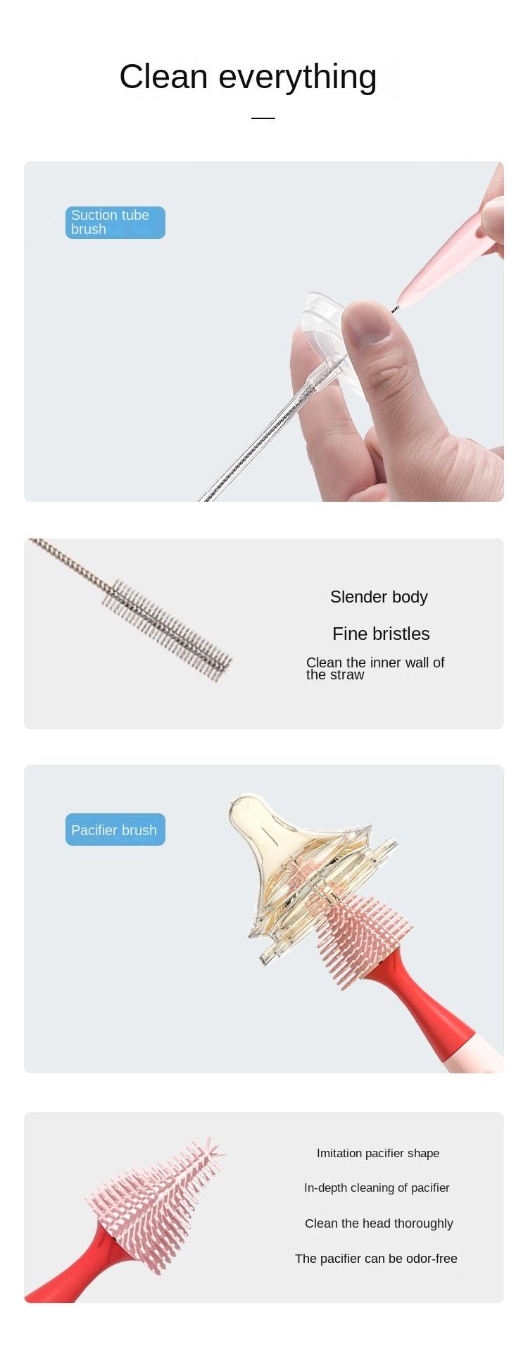 Baby Bottle Cleaning Brush Set - Cleaner with Long Handle, Sports Bottle with Straw Brush, Nozzle/Lid Cleaning Brush for Cleaning Narrow Mouth