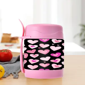 1pc/10oz/300ml/Wide Mouth Double Walled Stainless Steel Vacuum Insulated Food Jars For Both Office Use And Outdoor Travel,Pink Heart Pattern Design,The Perfect Birthday And Christmas Gift For Family And Friends,Very Suitable For Picnicking
