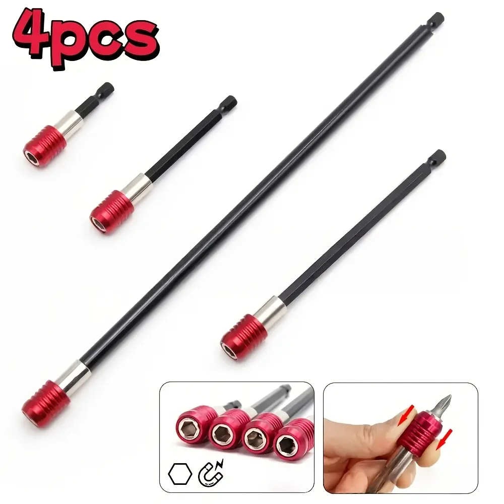 Drill Bit Extension Set, 4Pcs Magnetic Drill Screwdriver Bit Holder Bar Chuck Adapter Extender 1/4 inch Hex Quick Release Bit Holder for Impact Driver Screws Nuts Drill