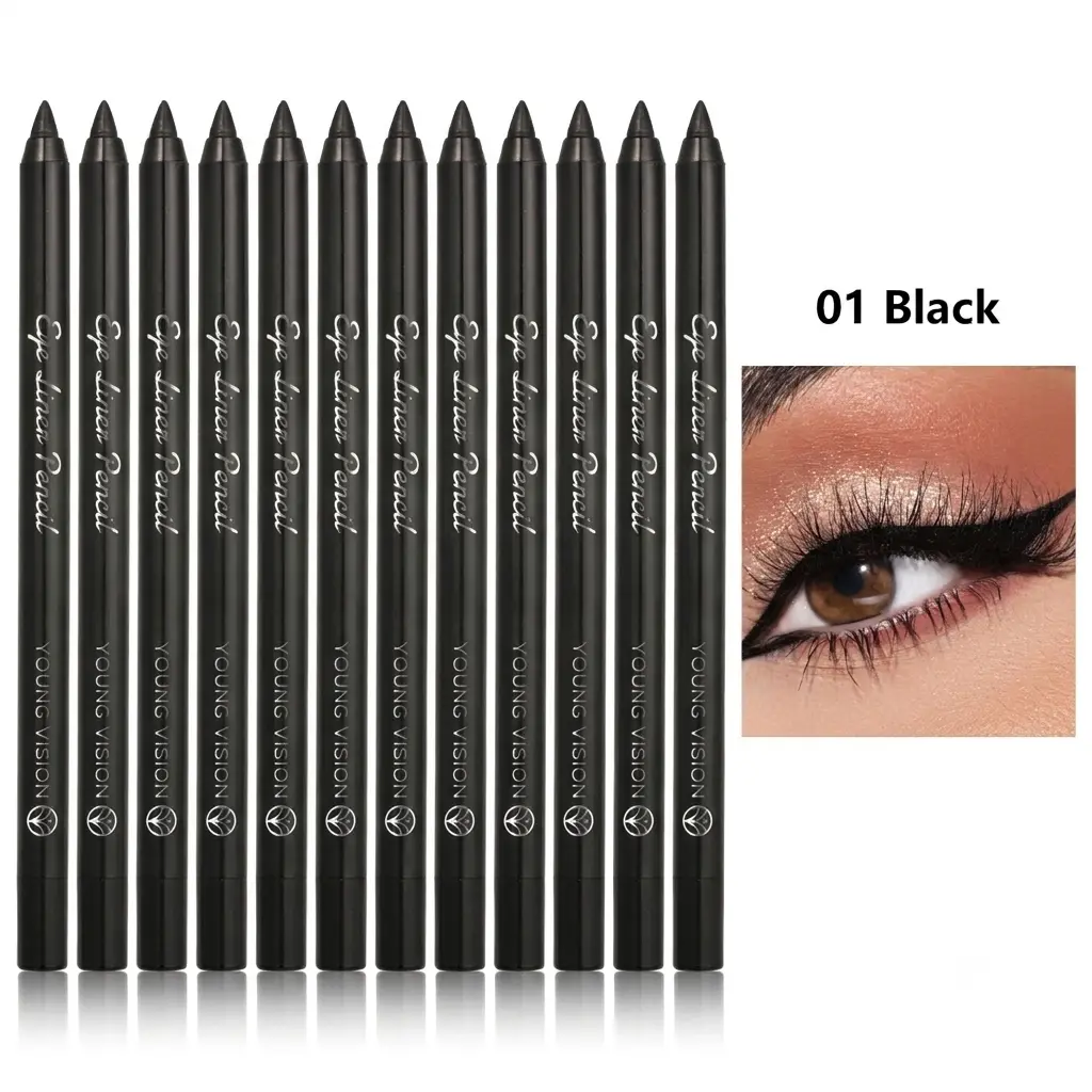 12 Piece Black Shavable Eyeliner Pencil Set - Smooth, Long-Lasting, Smudge-Resistant Daily Cosmetic for Smoky Eyes - Makeup Gift, Adults, Solid, Travel, Tube, Smudge Proof, Stick, Waterproof, Eye Makeup Supplies, Smokey Eye